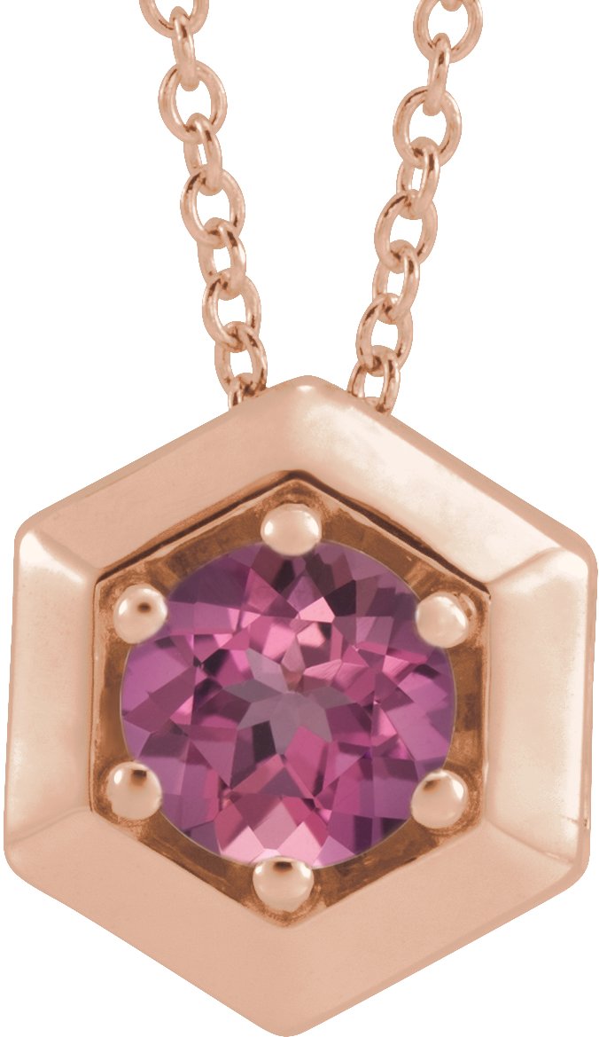 14K Rose Natural Pink Tourmaline Geometric 16-18" Necklace