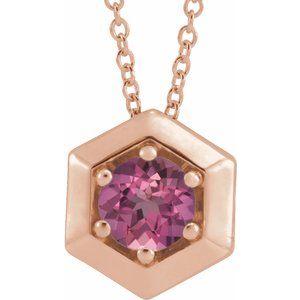 14K Rose Natural Pink Tourmaline Geometric 16-18" Necklace