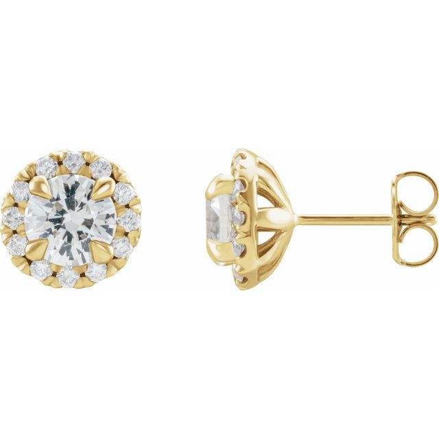 14K Yellow 5 mm Natural White Sapphire & 1/3 CTW Natural Diamond Halo-Style Earrings
