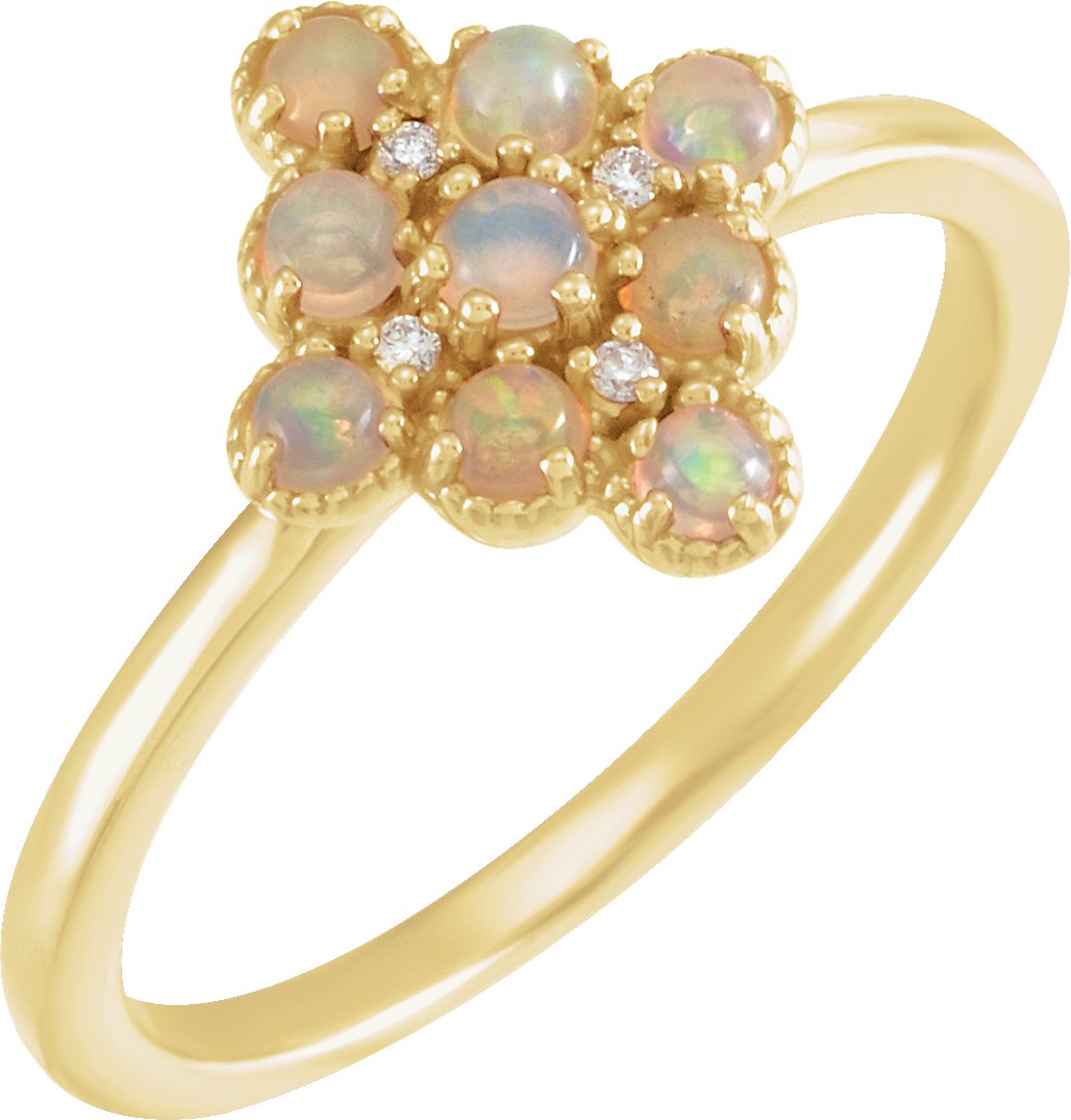 14K Yellow Natural White Ethiopian Opal & .02 CTW Natural Diamond Ring