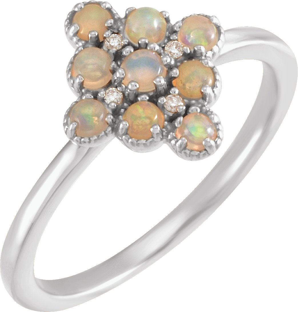 14K White Ethiopian Opal & .02 CTW Diamond Ring