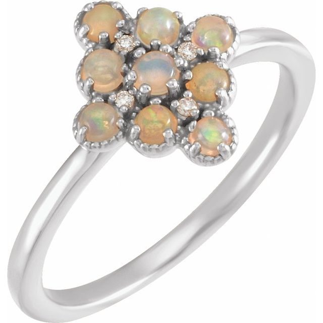 14K White Natural White Ethiopian Opal & .02 CTW Natural Diamond Ring