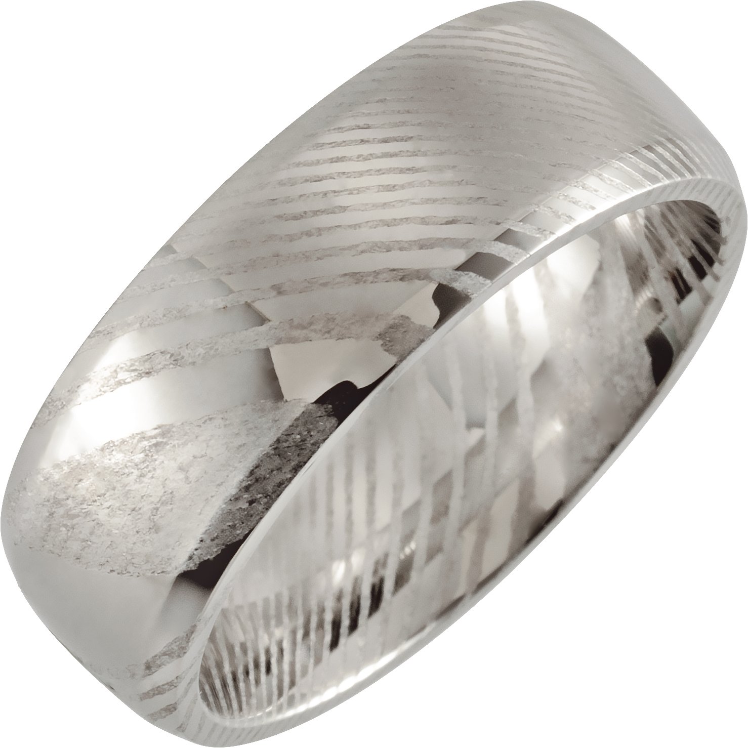 Damascus Steel 8 mm Beveled Patterned Comfort-Fit Band Size 11.5