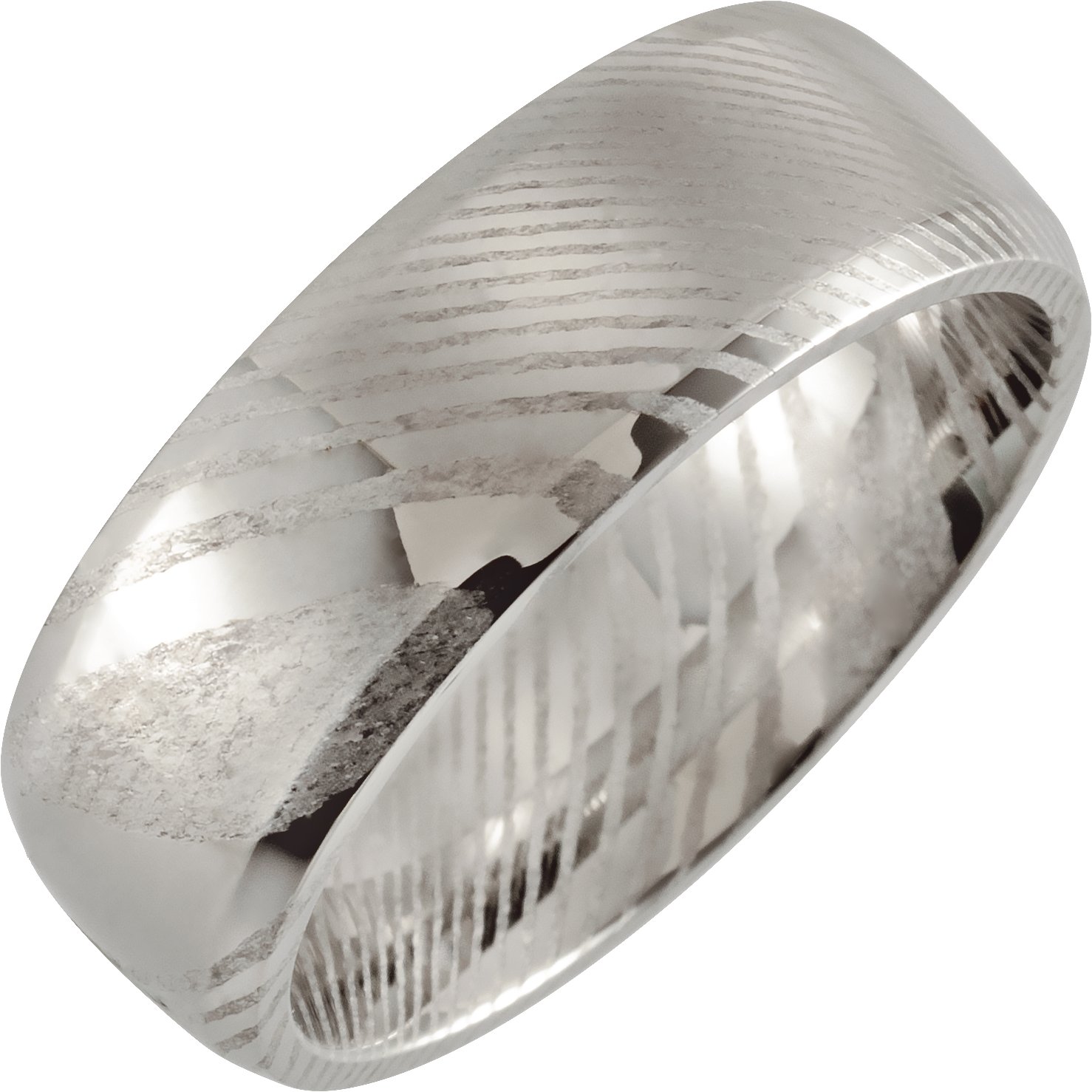 Damascus Steel 8 mm Beveled Patterned Comfort-Fit Band Size 10