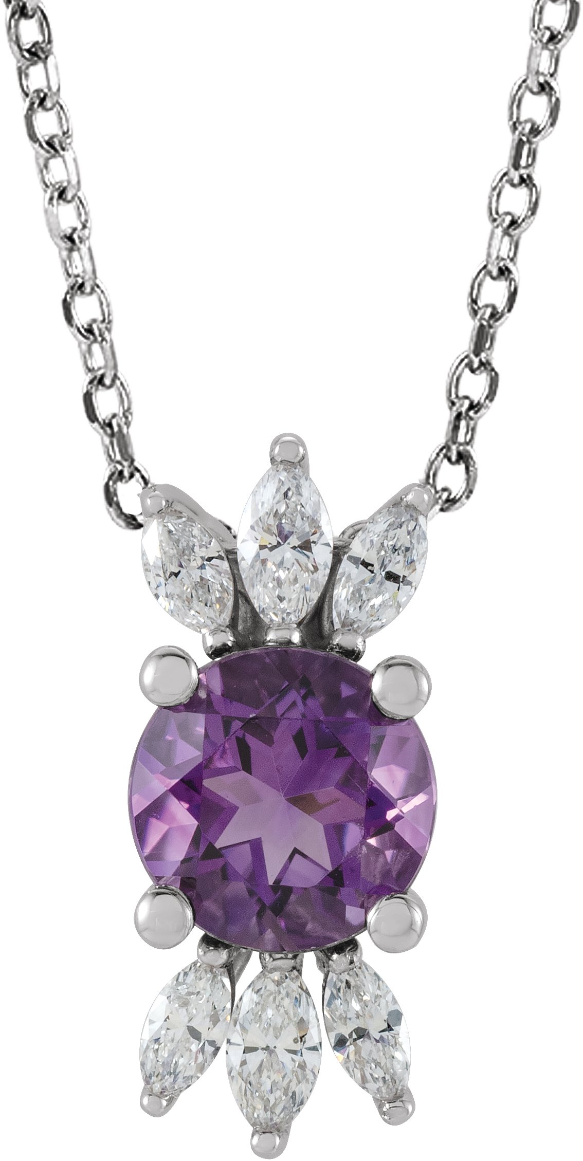 14K White Amethyst & 1/4 CTW Diamond 16-18" Necklace