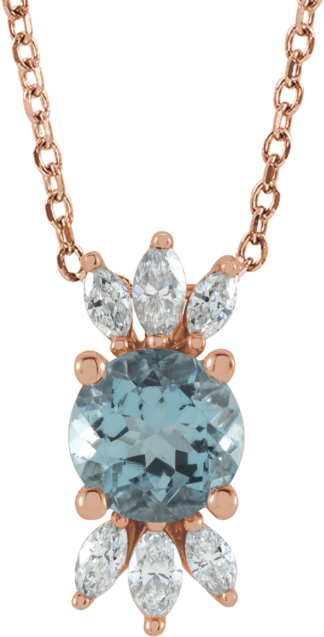 14K Rose Aquamarine & 1/4 CTW Diamond 16-18" Necklace