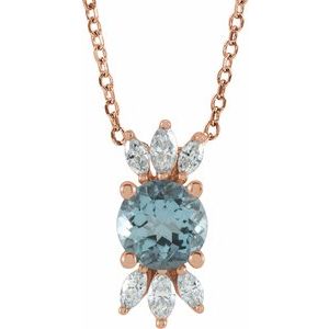 14K Rose Aquamarine & 1/4 CTW Diamond 16-18" Necklace