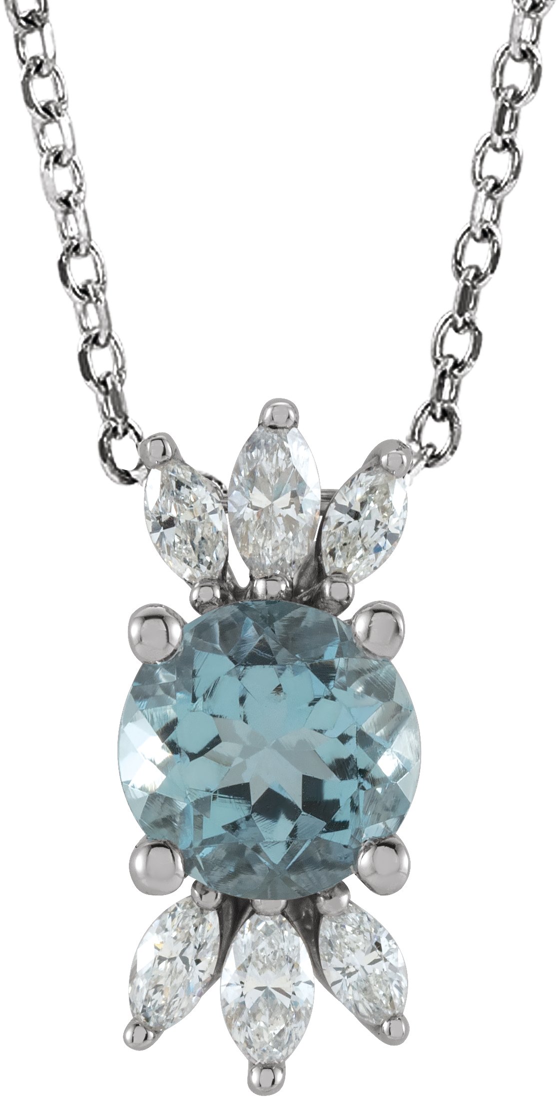 14K White Natural Aquamarine & 1/5 CTW Natural Diamond 16-18" Necklace