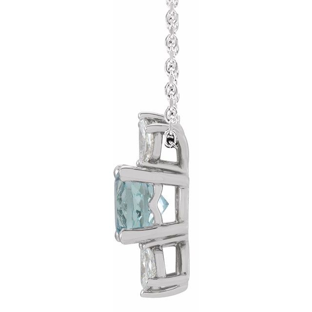 14K White Natural Aquamarine & 1/5 CTW Natural Diamond 16-18 Necklace