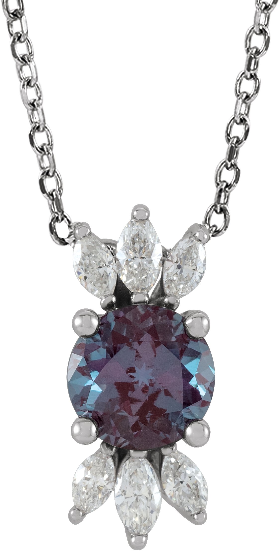 14K White Lab-Grown Alexandrite & 1/4 CTW Diamond 16-18" Necklace