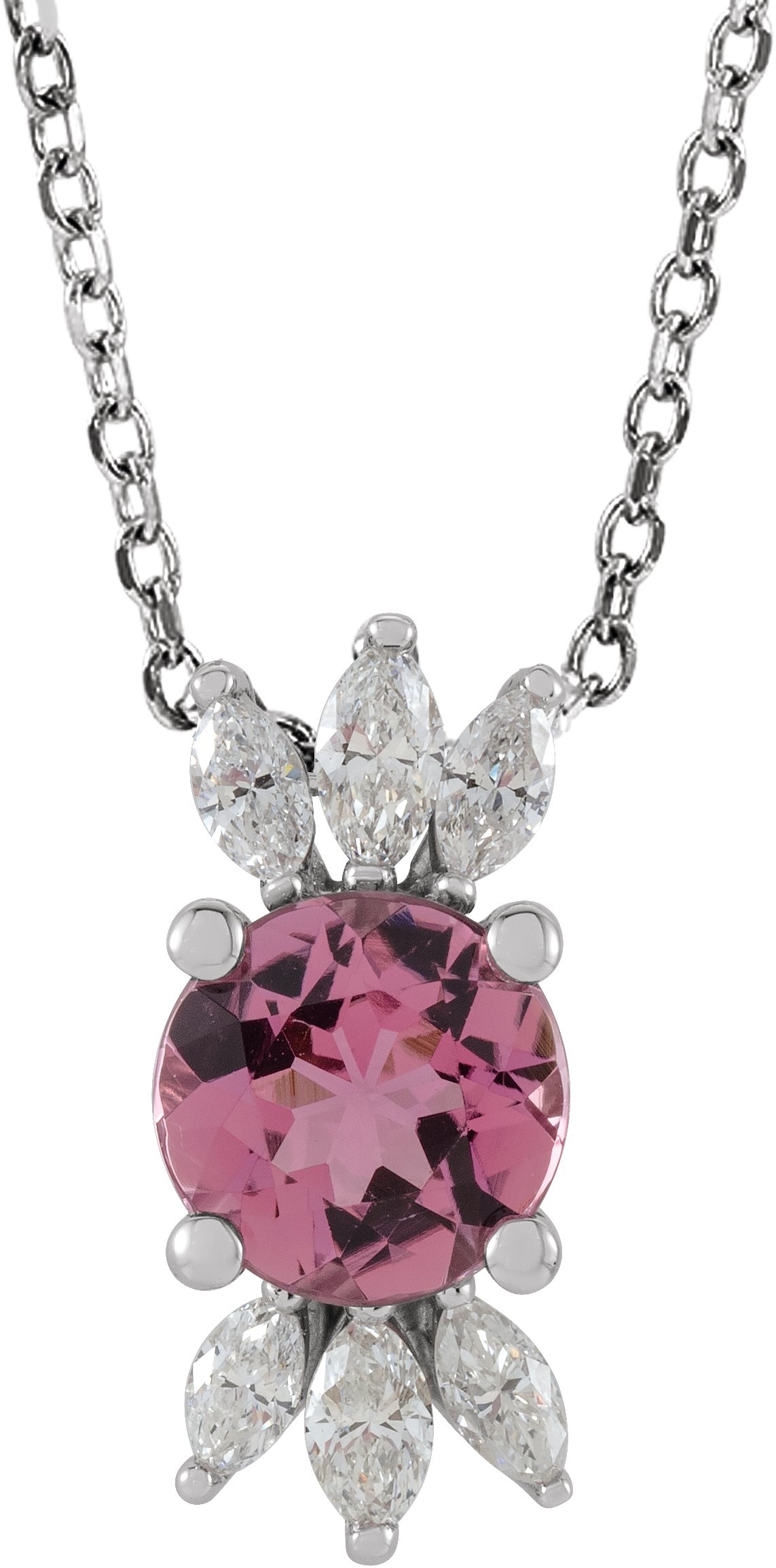 14K White Pink Tourmaline & 1/5 CTW Diamond 16-18" Necklace