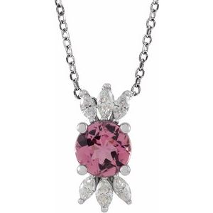 14K White Pink Tourmaline & 1/5 CTW Diamond 16-18" Necklace