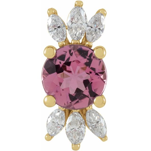 14K Yellow Natural Pink Tourmaline & 1/5 CTW Natural Diamond Pendant