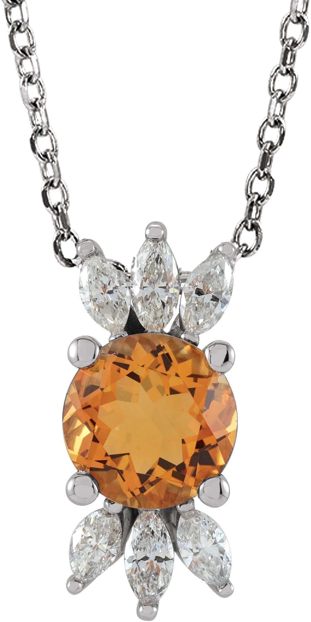 14K White Natural Citrine & 1/5 CTW Natural Diamond 16-18" Necklace