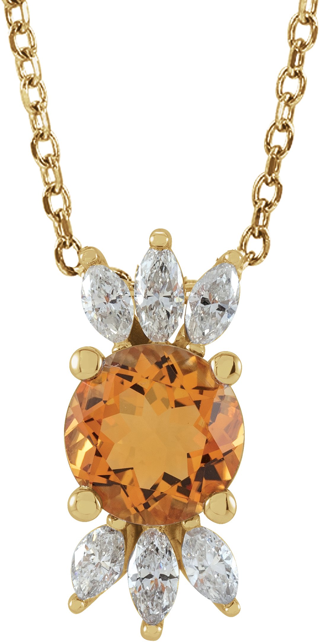 14K Yellow Natural Citrine & 1/5 CTW Natural Diamond 16-18" Necklace