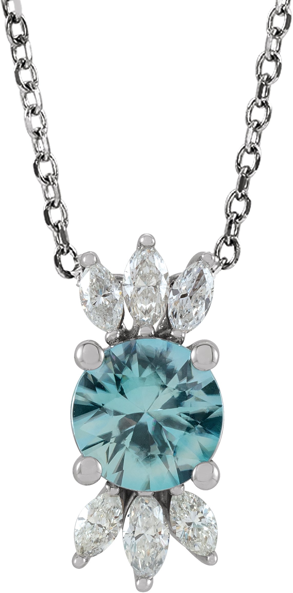 14K White Blue Zircon & 1/5 CTW Diamond 16-18" Necklace