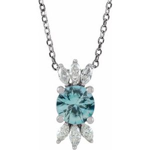 14K White Blue Zircon & 1/5 CTW Diamond 16-18" Necklace