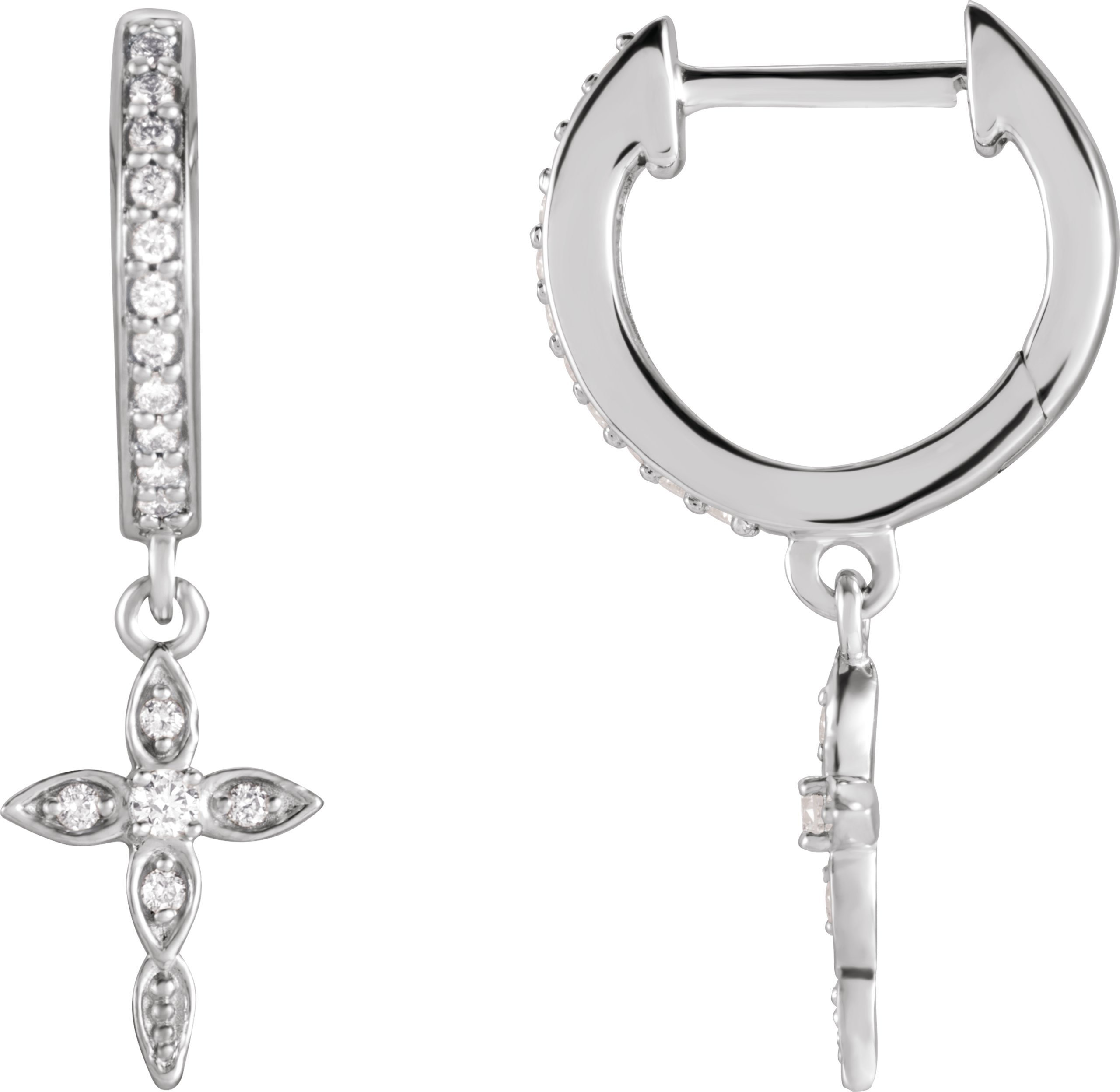 14K White 1/8 CTW Natural Diamond Cross Hoop Earrings