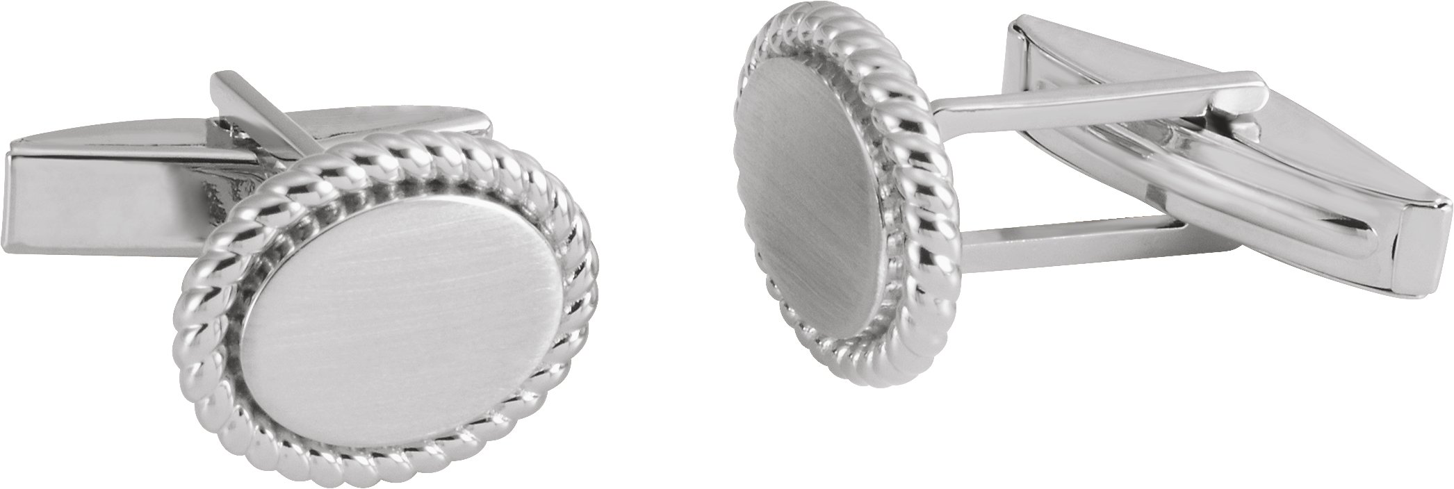 14K White 15.6x12.5 mm Rope Pattern Cuff Links