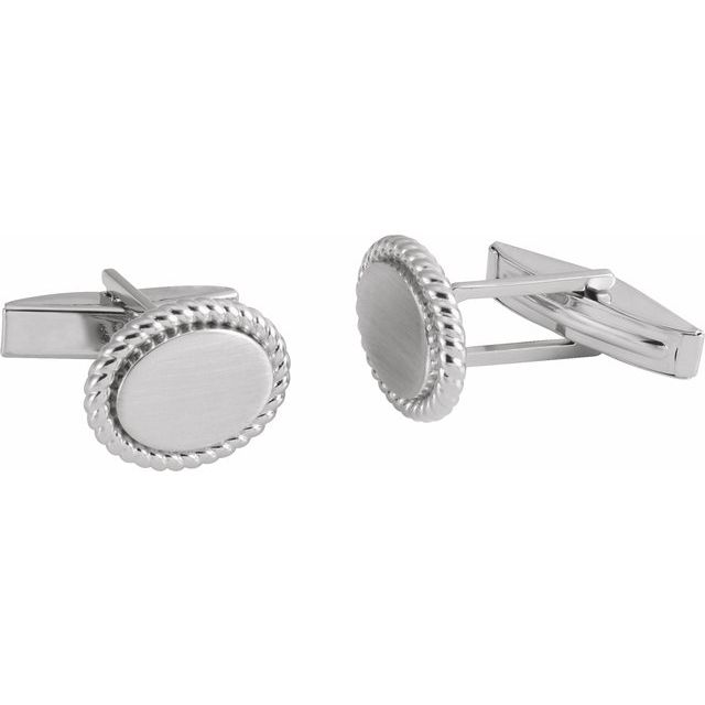 Sterling Silver 15.6x12.5 mm Rope Pattern Cuff Links