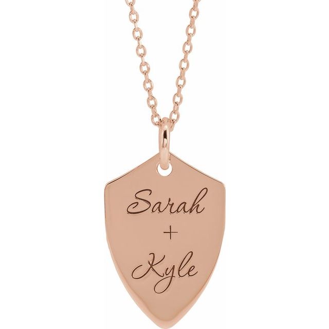 18K Rose Gold-Plated Sterling Silver Engravable Shield 16-18 Necklace