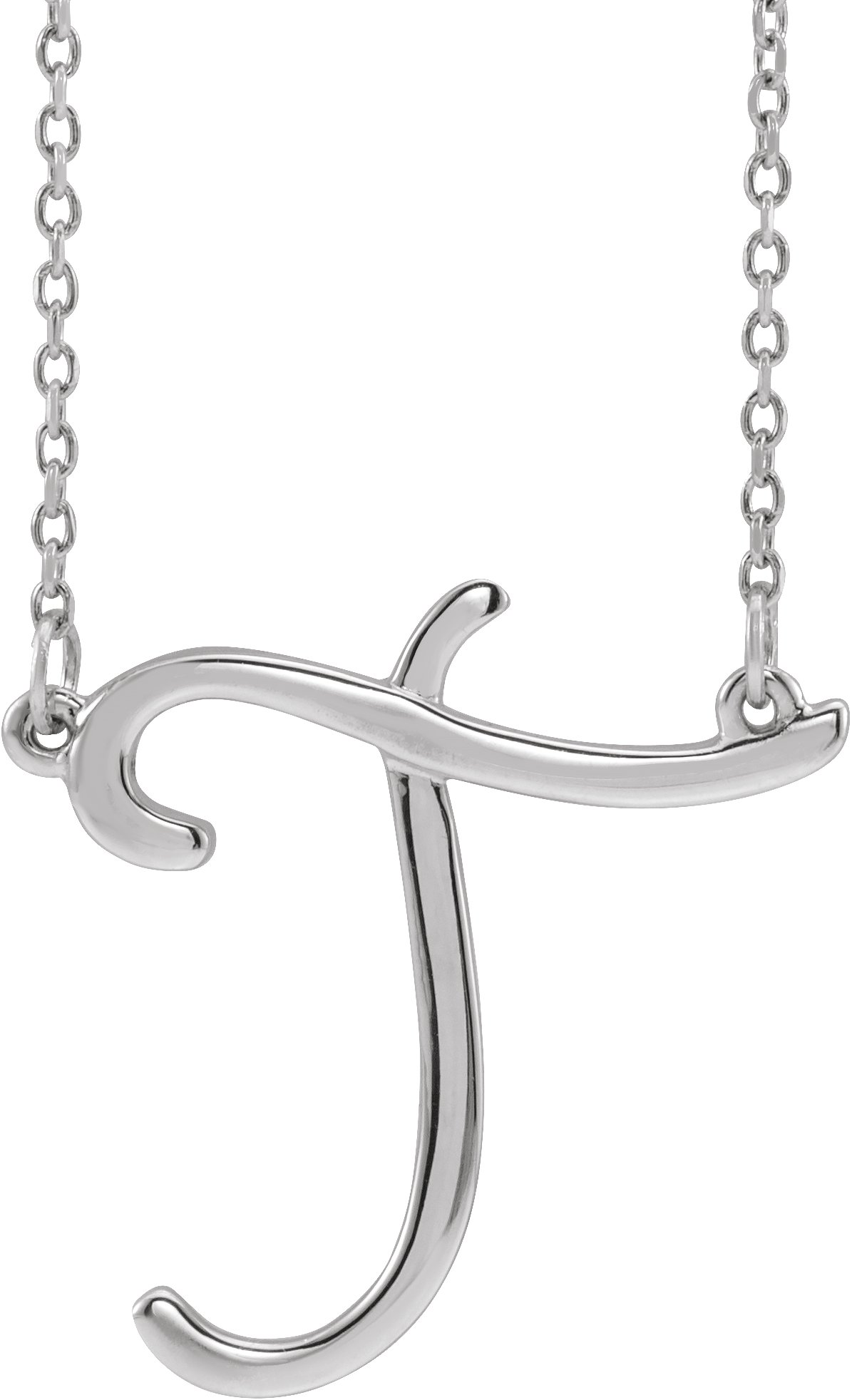 Sterling Silver Script Initial T 16" Necklace