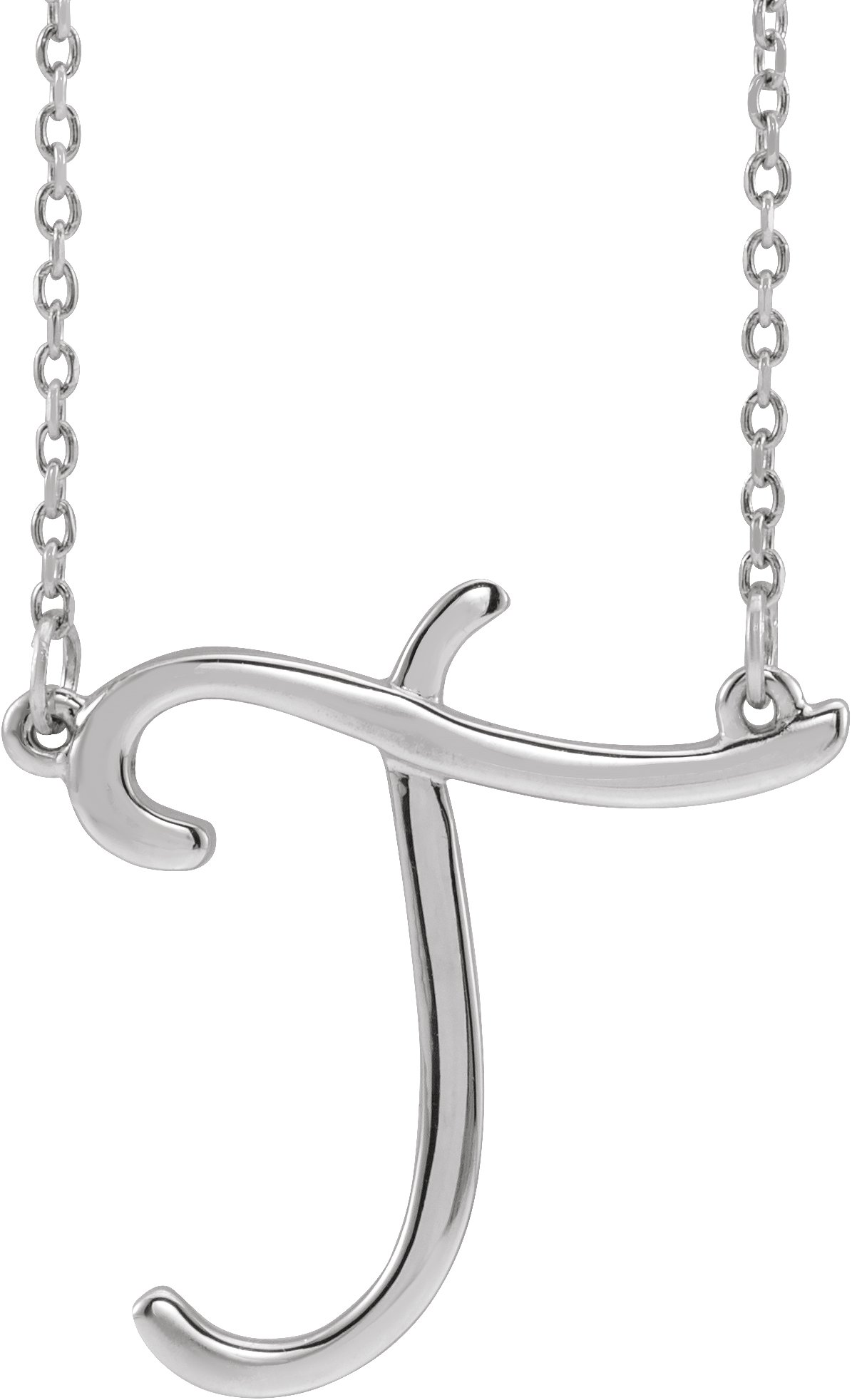 Sterling Silver Script Initial T 16 Necklace