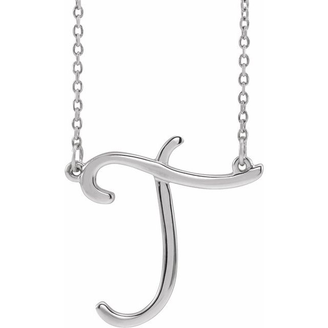 Sterling Silver Script Initial T 16 Necklace