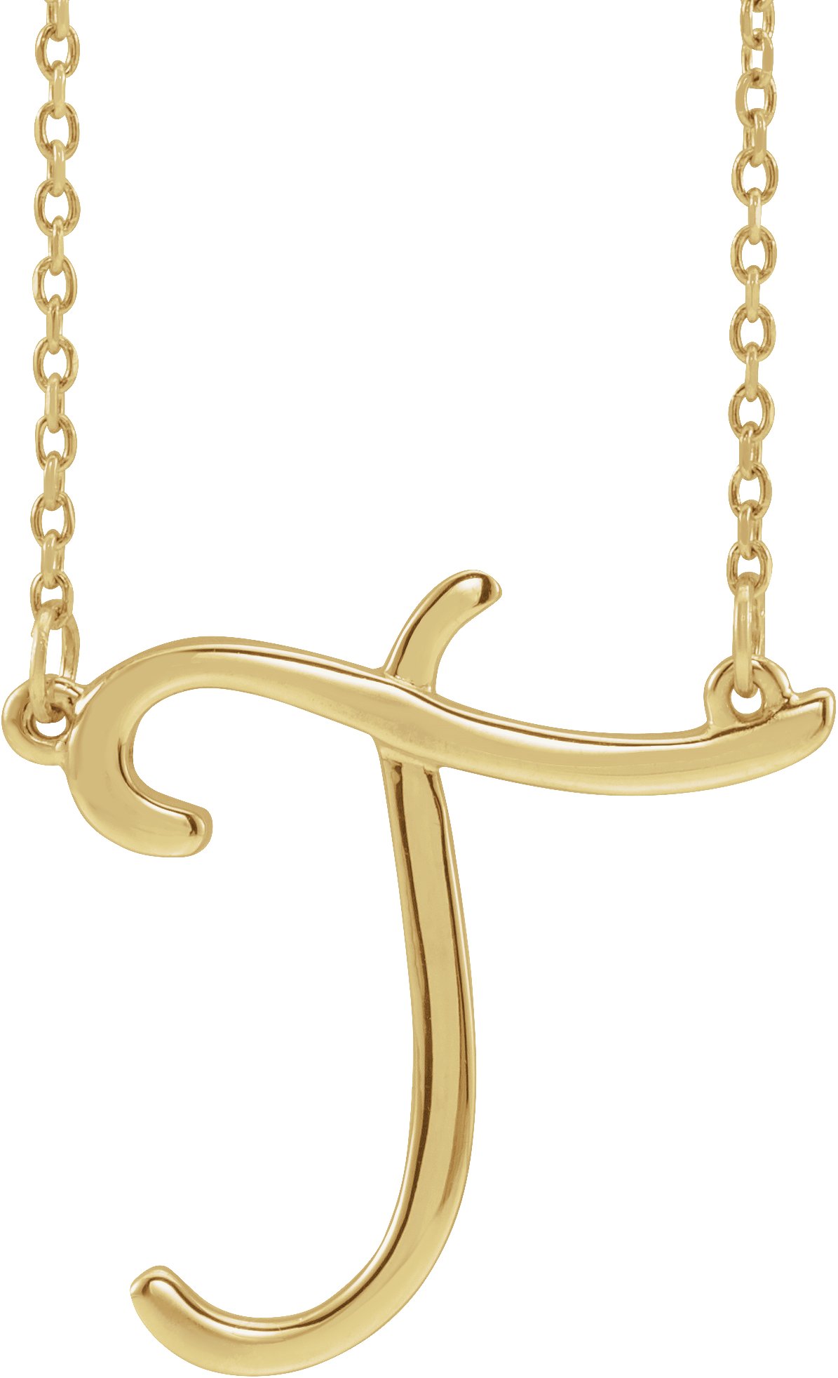 14K Yellow Script Initial T 16" Necklace