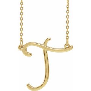 14K Yellow Script Initial T 16" Necklace