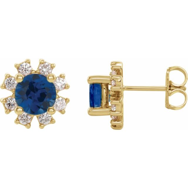14K Yellow Lab-Grown Blue Sapphire & 1/2 CTW Natural Diamond Earrings