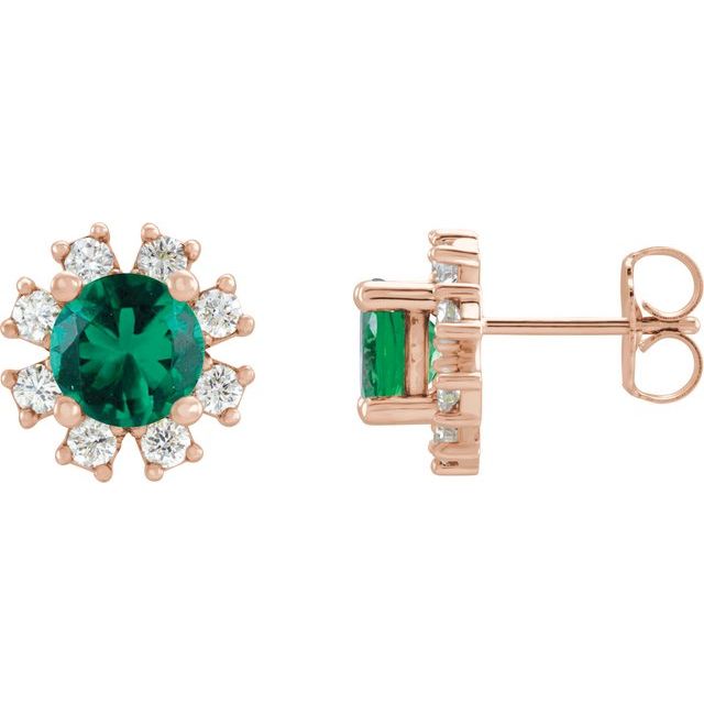 14K Rose Natural Emerald & 1/2 CTW Natural Diamond Earrings