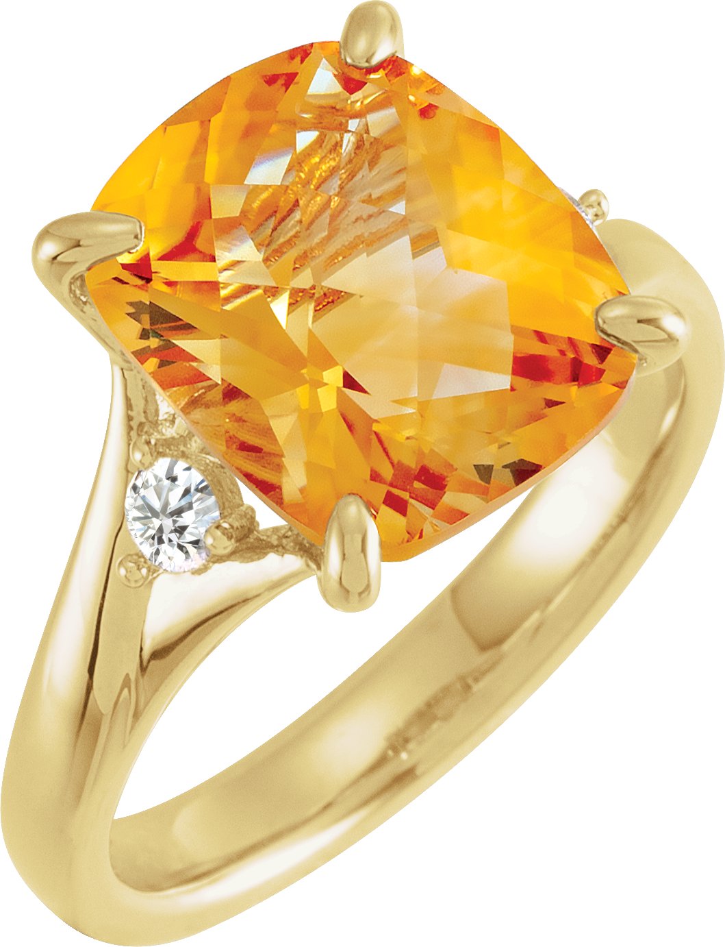 14K Yellow Natural Checkerboard Citrine & 1/6 CTW Diamond Ring