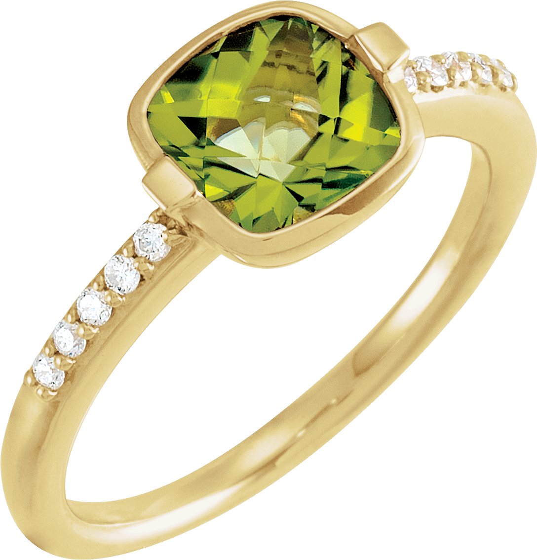 14K Yellow Checkerboard Natural Peridot & 1/10 CTW Natural Diamond Ring