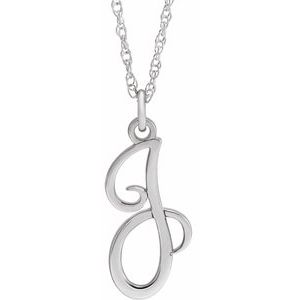 Sterling Silver Script Initial J 16-18" Necklace