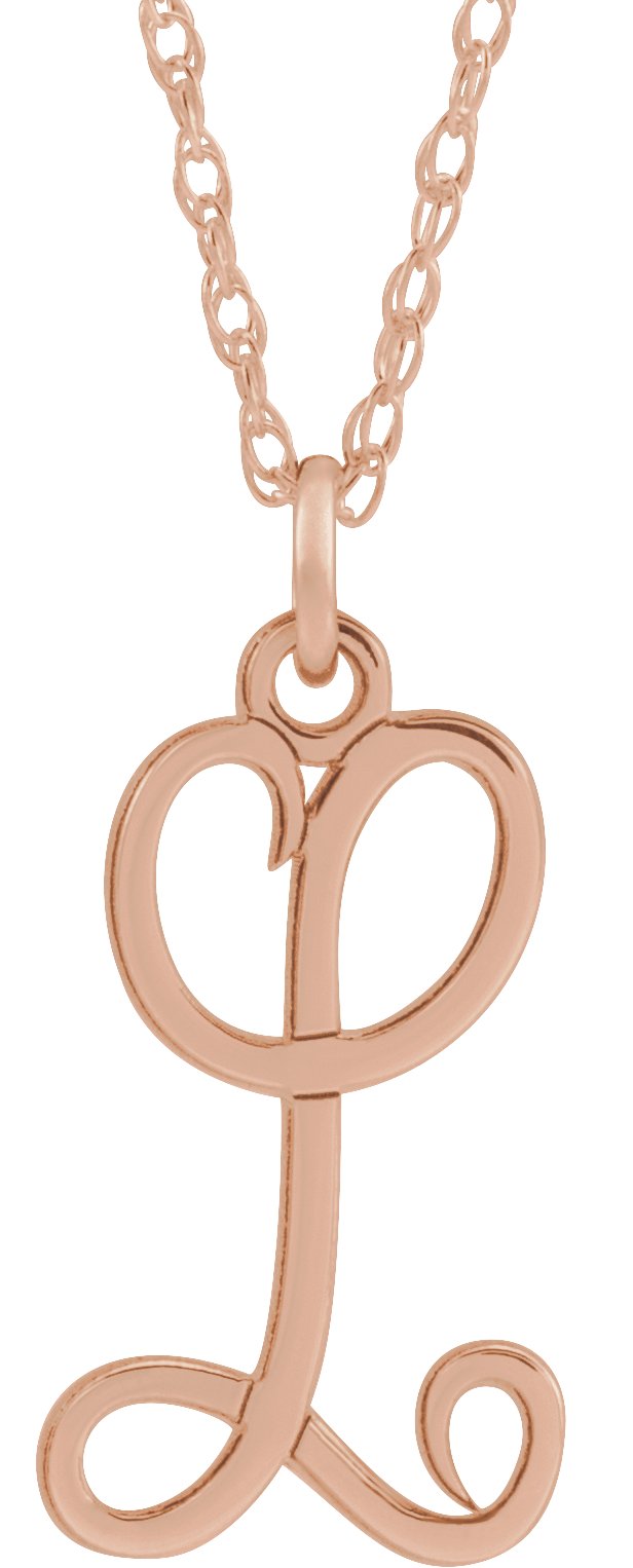 14K Rose Script Initial L 16-18" Necklace