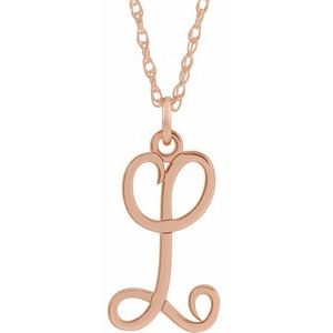 14K Rose Gold-Plated Sterling Silver Script Initial L 16-18" Necklace