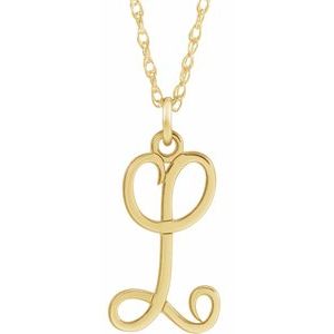 14K Yellow Gold-Plated Sterling Silver Script Initial L 16-18" Necklace