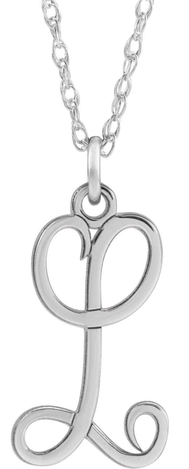 Sterling Silver Script Initial L 16-18" Necklace