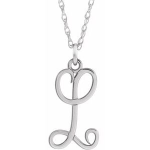 Sterling Silver Script Initial L 16-18" Necklace