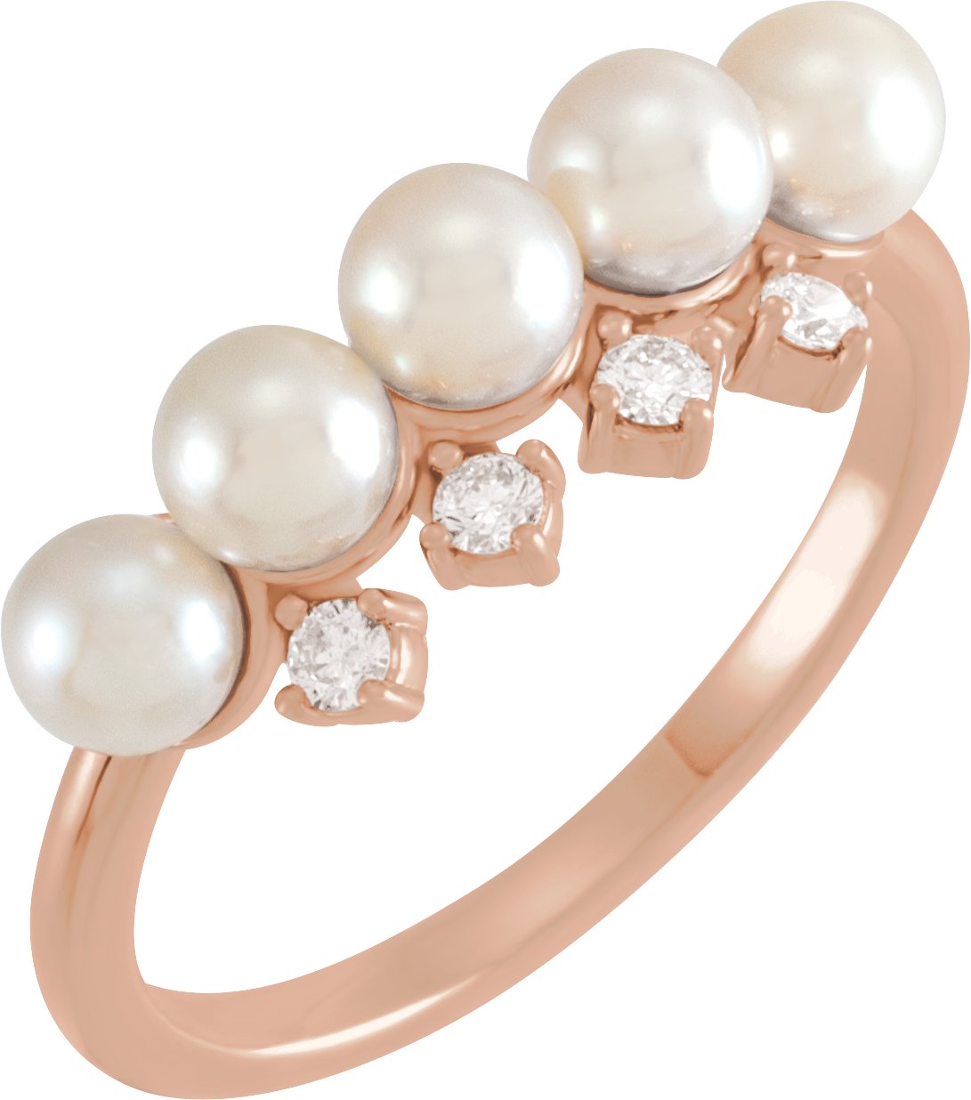 14K Rose Cultured White Akoya Pearl & 1/8 CTW Natural Diamond Stackable Ring
