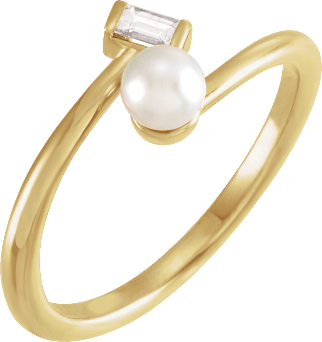 14K Yellow Cultured Akoya Pearl & 1/10 CT Natural Diamond Ring