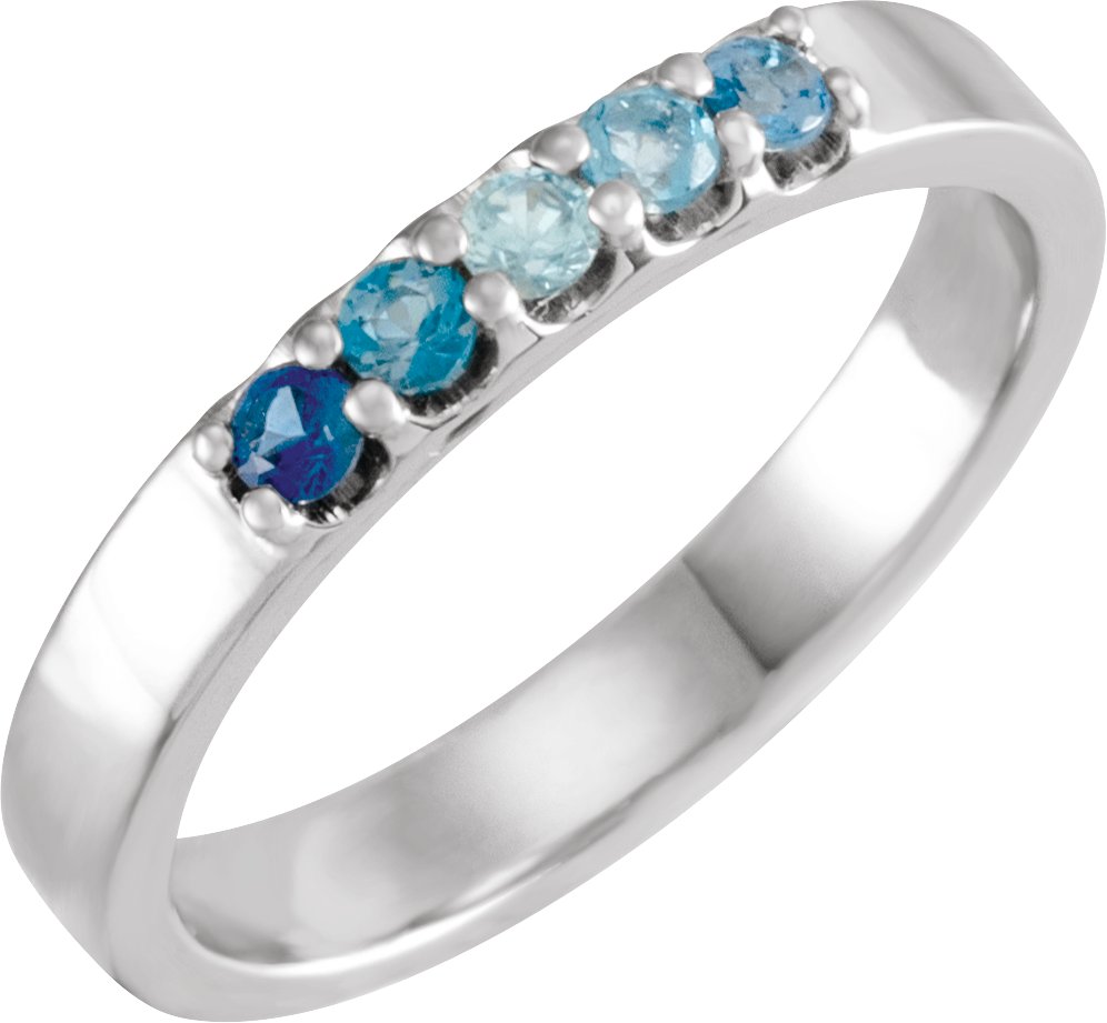 14K White Natural Blue Multi-Gemstone Midi Ring