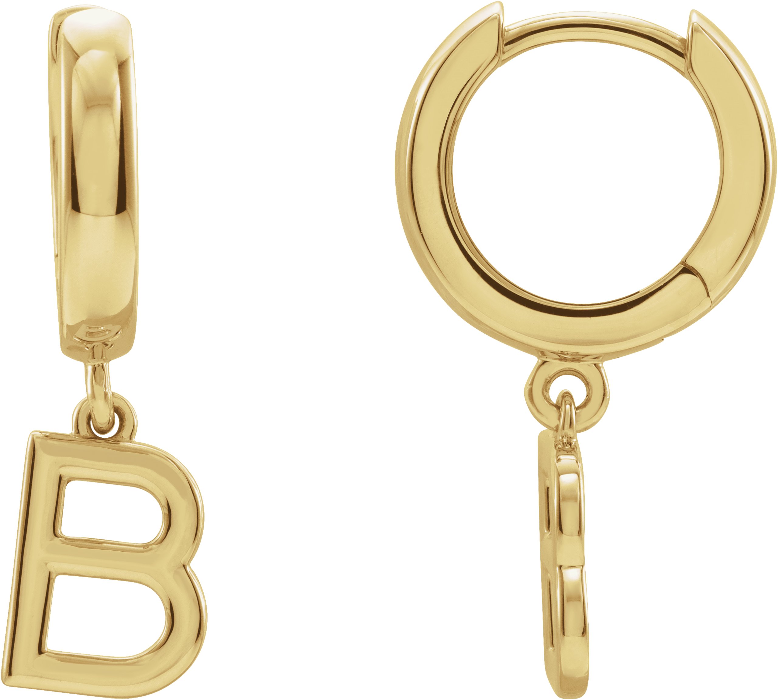 14K Yellow Initial B Hinged Huggie Earring