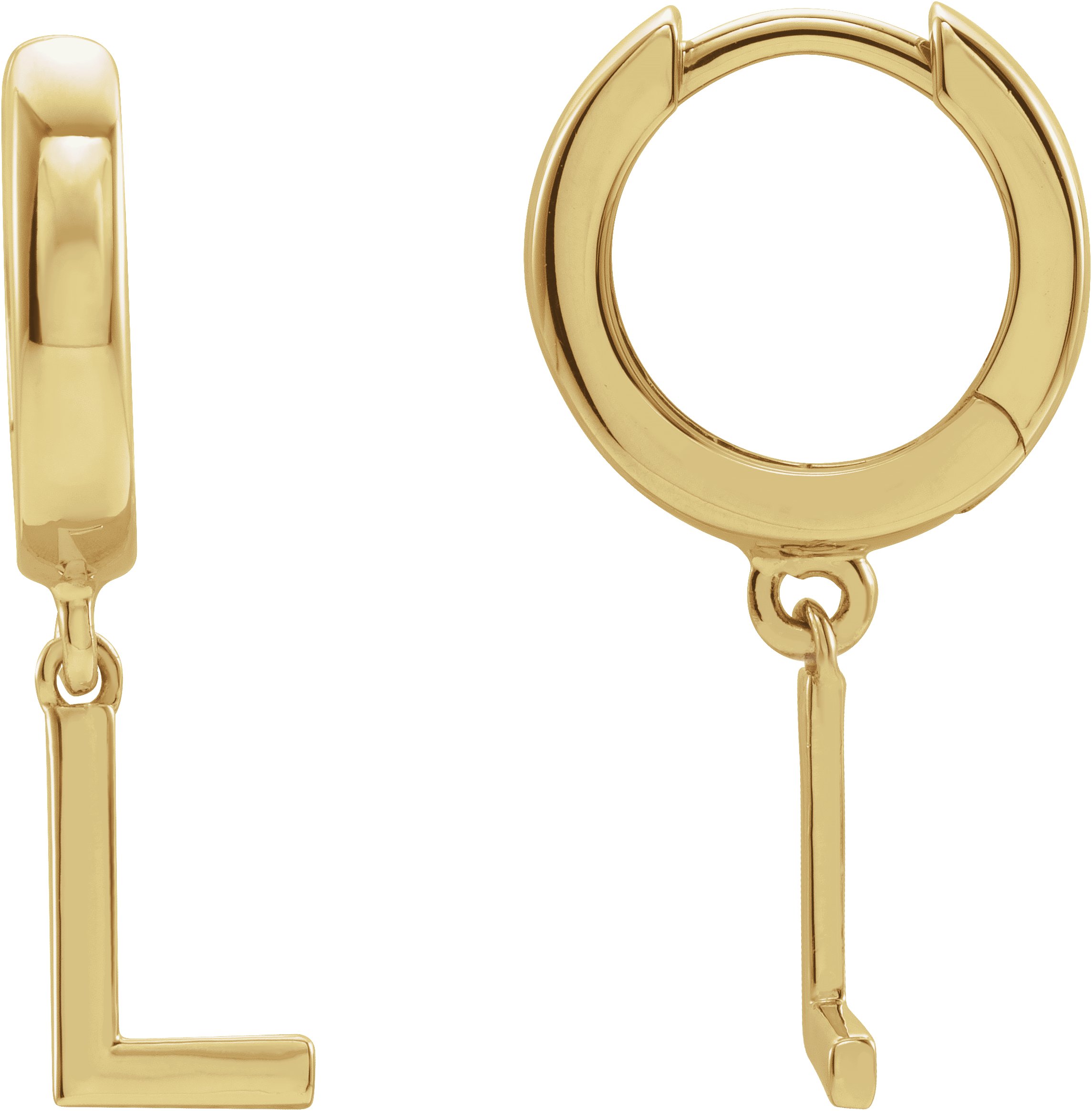 14K Yellow Initial L Hinged Huggie Earring