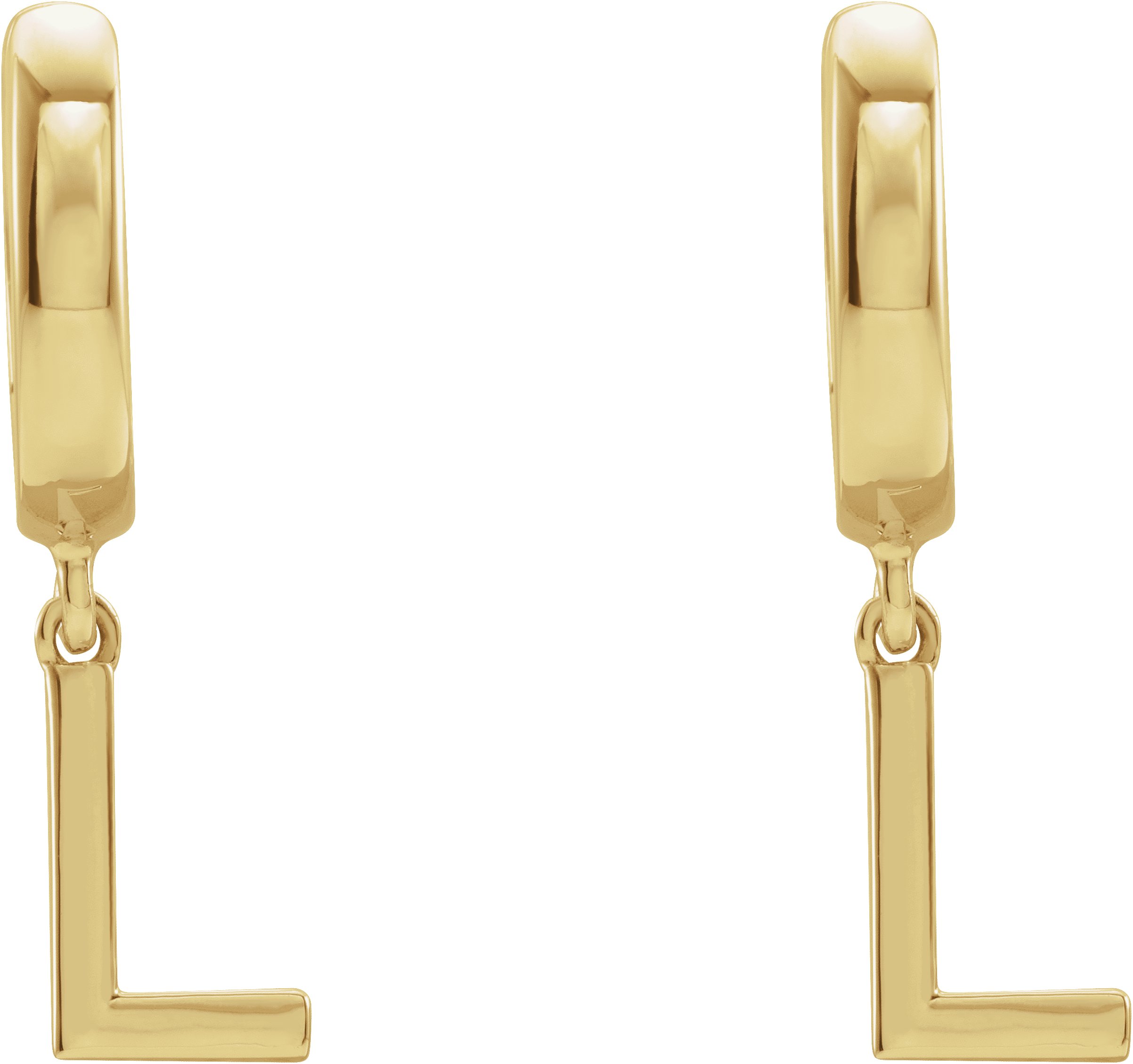 14K Yellow Initial L Hinged Huggie Earring