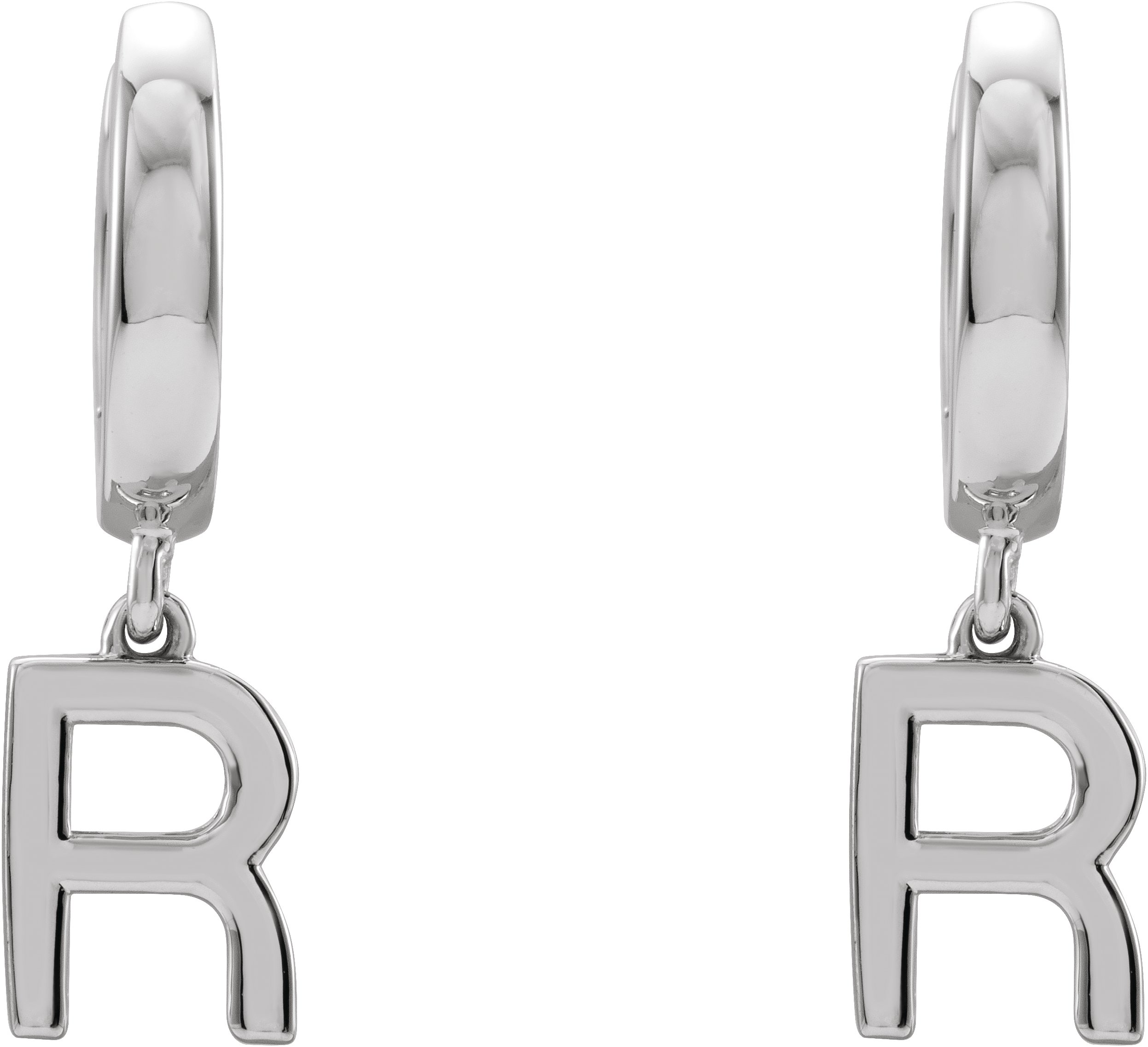 14K White Initial R Hinged Huggie Earring