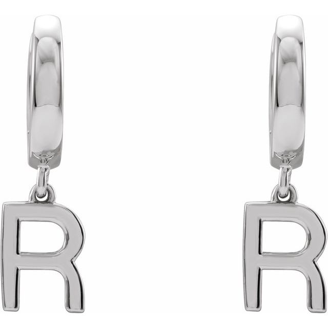 Sterling Silver Initial R Hinged Huggie Earring