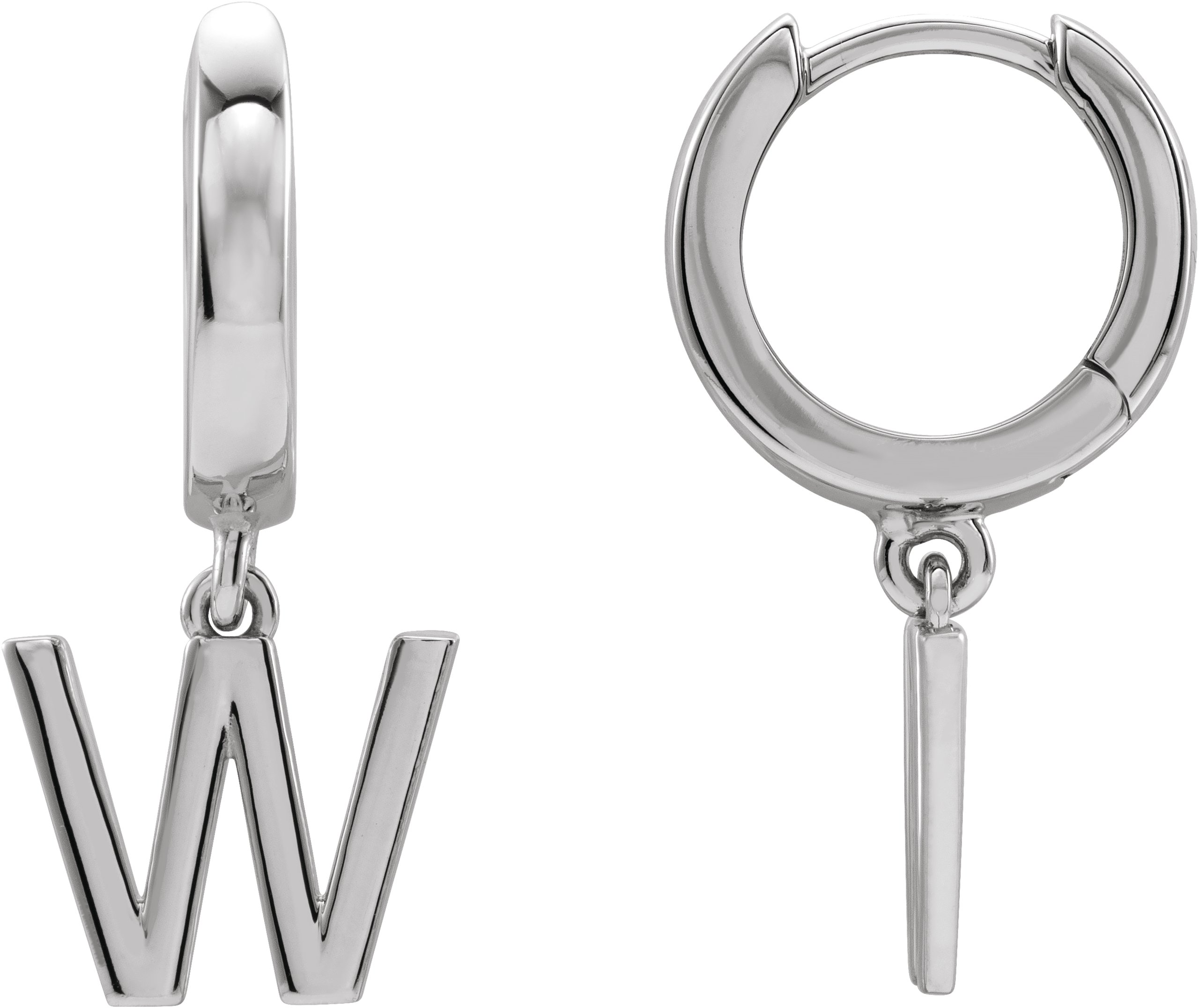 14K White Initial W Hinged Huggie Earring