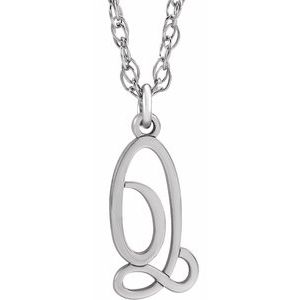 Sterling Silver Script Initial Q 16-18" Necklace